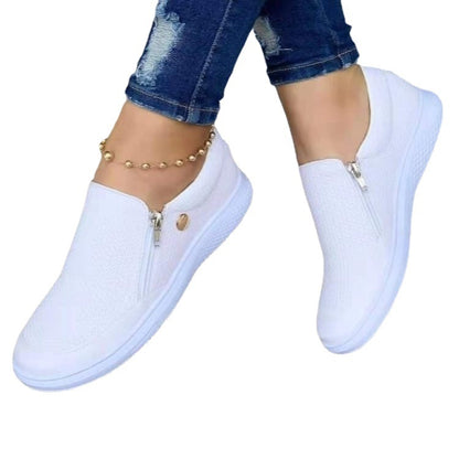 Nora - Women's Zip-Up Platform Sneakers, Sporty Casual Flats