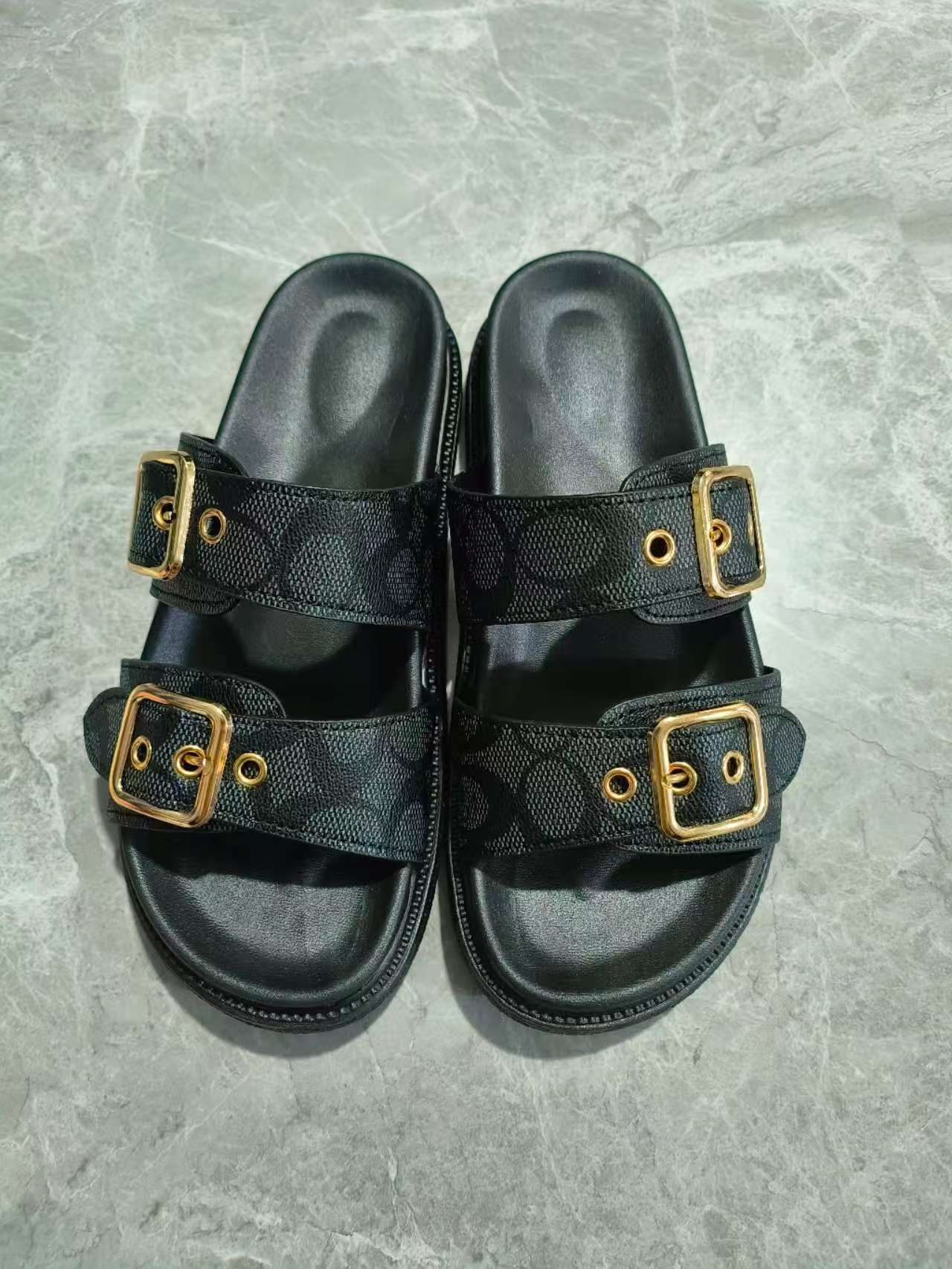 Edie - Women's Double Buckle Platform Slides, Non-Slip Comfort Sandals