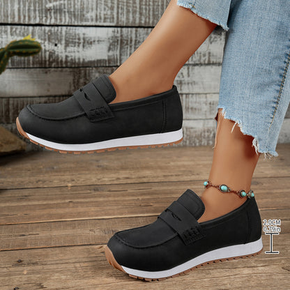 Ines - Women's Suede Wedge Loafers, British-Style Slip-On Shoes