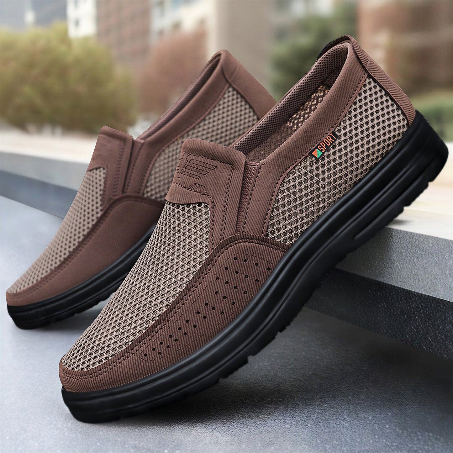 Cole - Men's Breathable Mesh Canvas Loafers, Lightweight Slip-On Dad Shoes