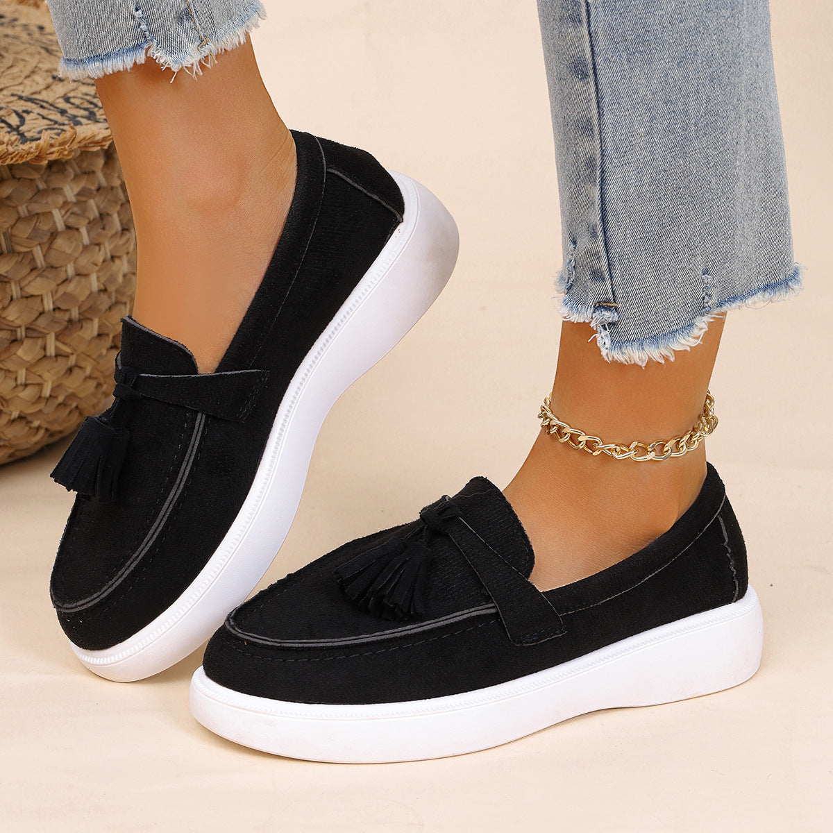 Skye - Women's Suede Tassel Loafers, Roman-Style Platform Flats