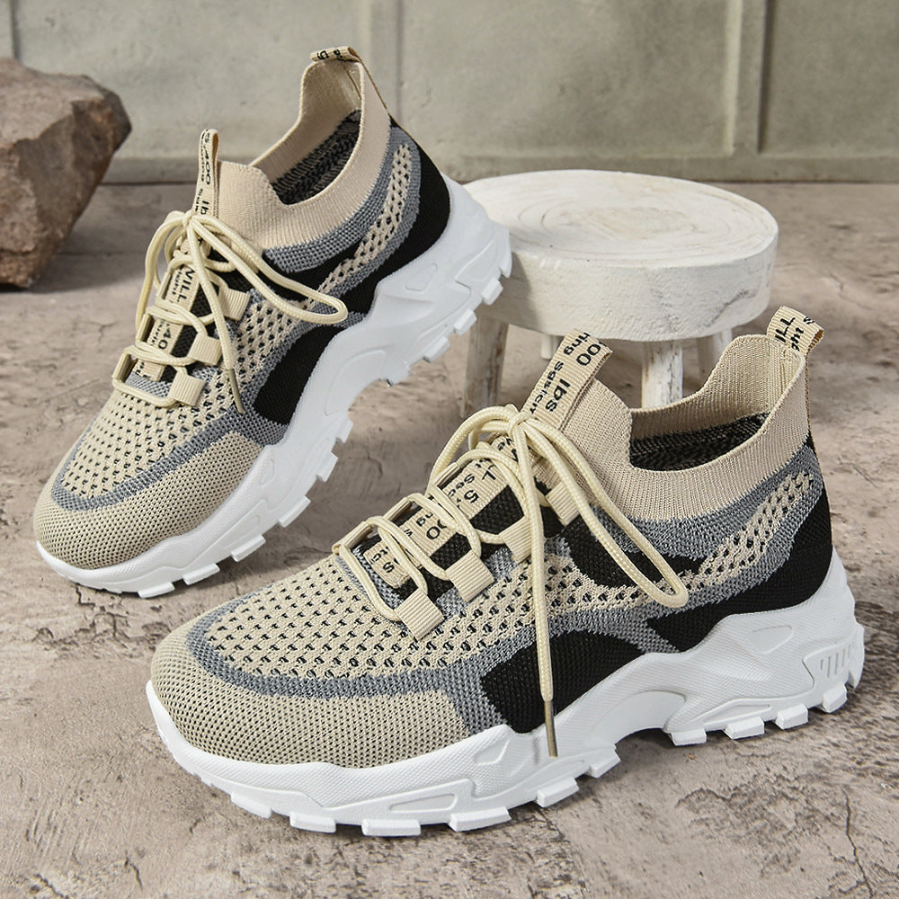 Zara - Women's Knit Mesh Dad Sneakers, Soft Sole Breathable Casual Shoes