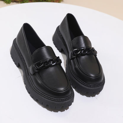 Edie - Women's British-Style Chain Loafers, Bow Detail Flat Shoes
