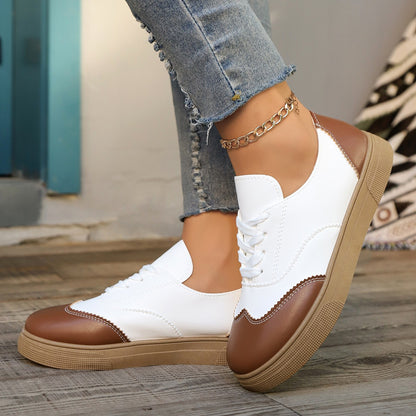 Ivy - Women's Retro Color-Block Skate Sneakers, Lace-Up Casual Flats