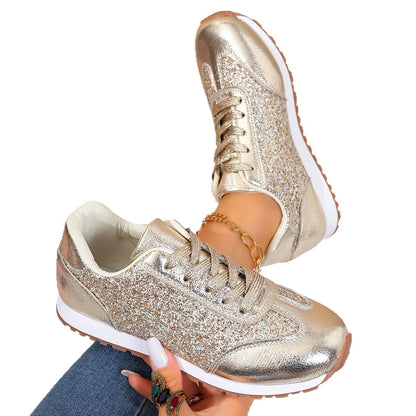 Lyra - Women's Sequin Dad Sneakers, Sparkly Platform Casual Shoes