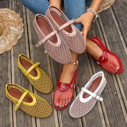 Aria - Women's Mesh Mary Jane Flats, Breathable Cut-Out Soft Sole Shoes