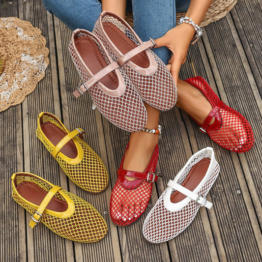Aria - Women's Mesh Mary Jane Flats, Breathable Cut-Out Soft Sole Shoes