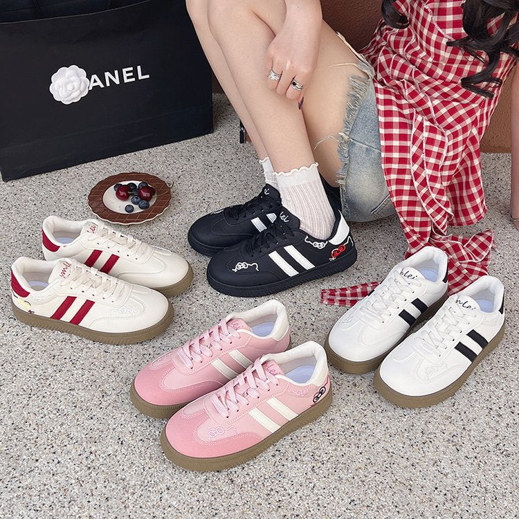 Mara - Women's Cat Embroidery Skate Sneakers, Cute Korean-Style Shoes