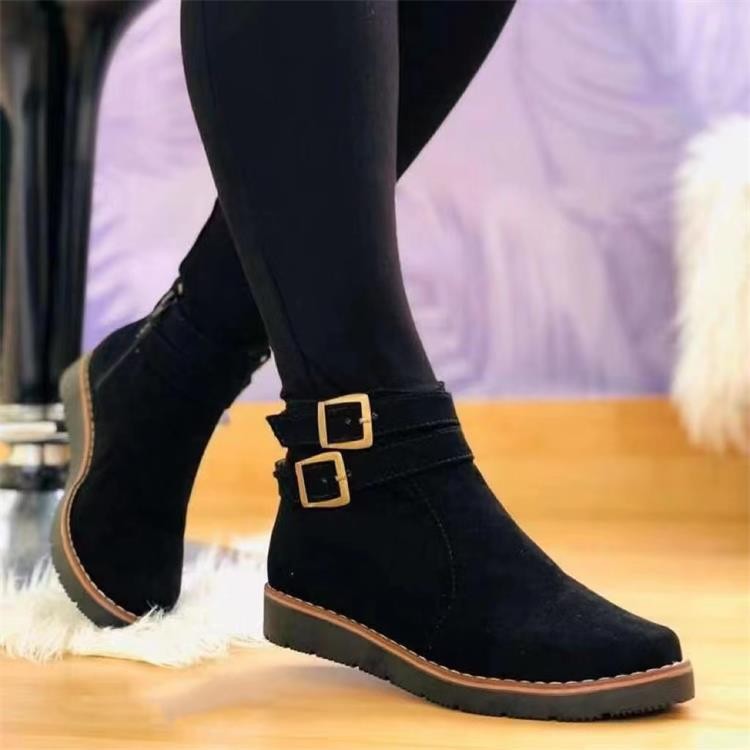 Wren - Women's Buckle Strap Low Heel Boots, Vintage Chelsea Ankle Boots