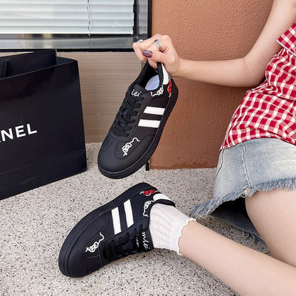 Mara - Women's Cat Embroidery Skate Sneakers, Cute Korean-Style Shoes