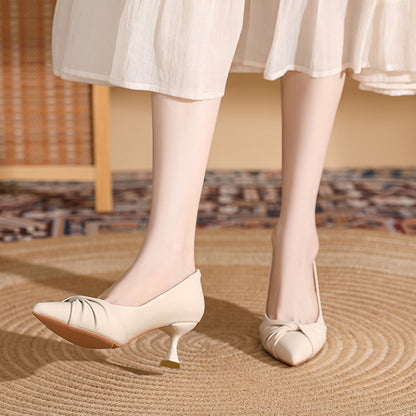 Faye - Women's Vintage Pointed-Toe Pumps, Elegant Low-Heel Office Shoes
