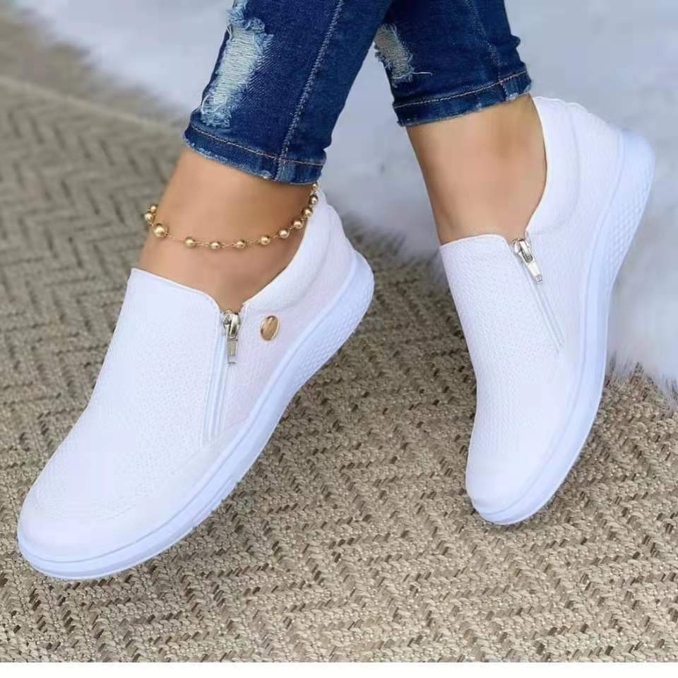 Nora - Women's Zip-Up Platform Sneakers, Sporty Casual Flats