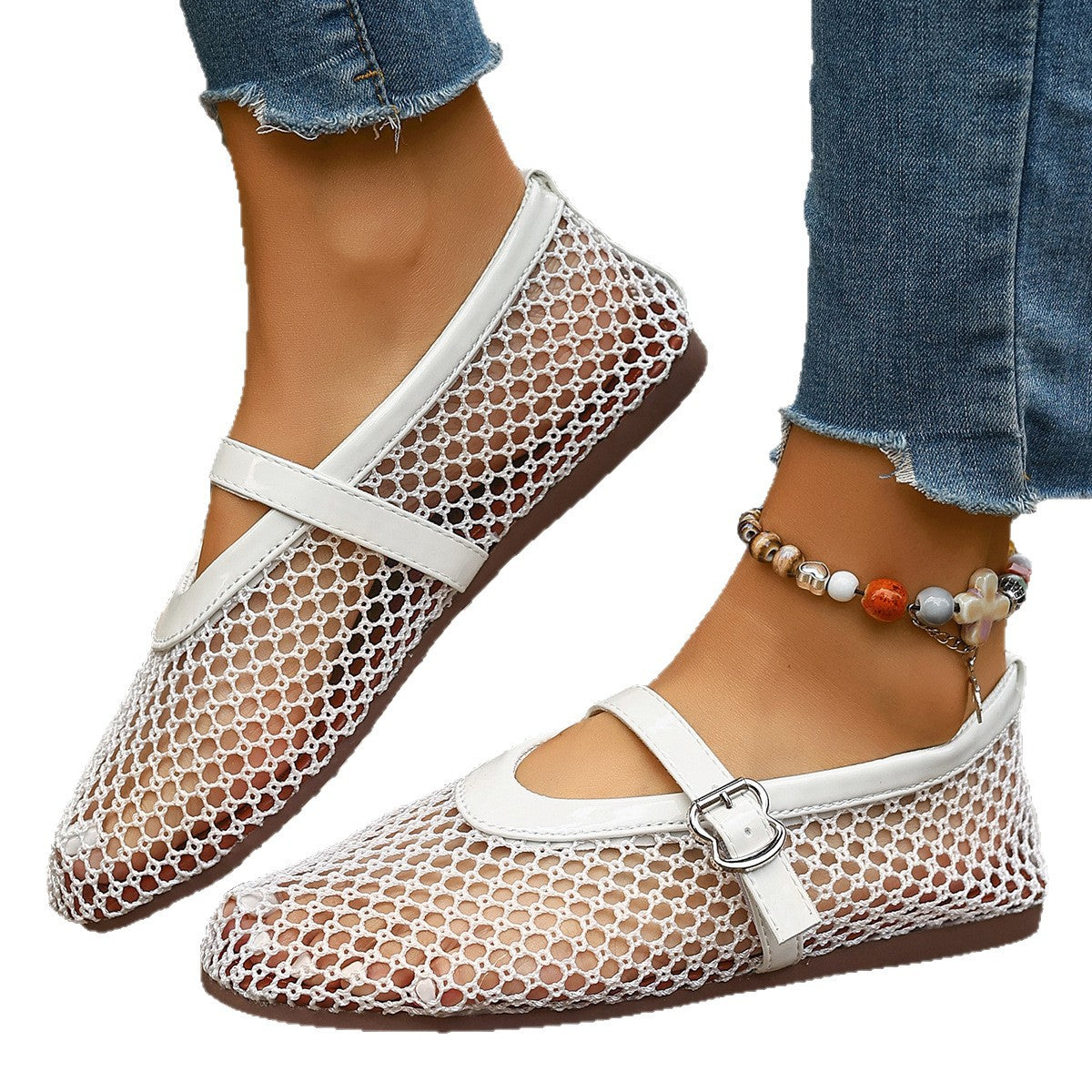 Aria - Women's Mesh Mary Jane Flats, Breathable Cut-Out Soft Sole Shoes