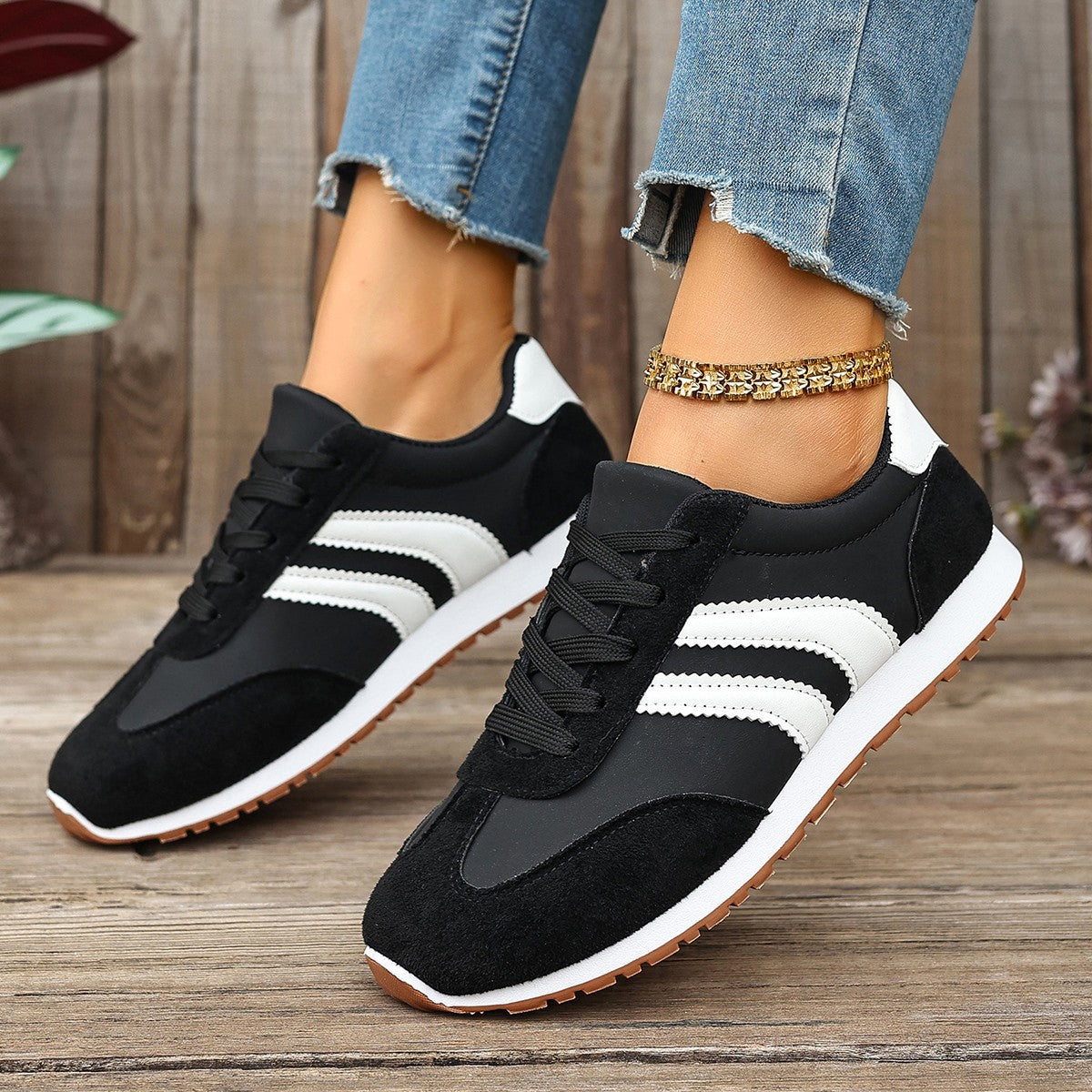 Ines - Women's Flat Sole Student Sneakers, Casual Walking Work Shoes