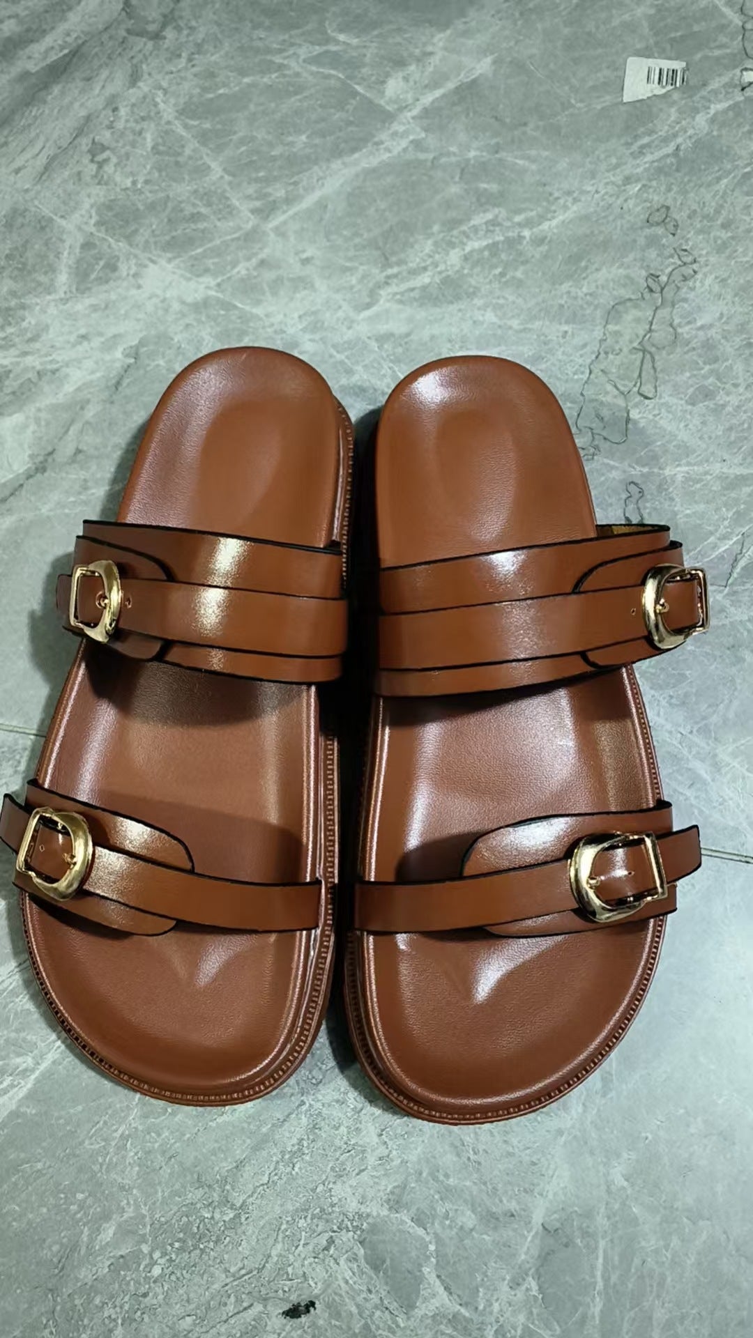 Briar - Women's Buckle Strap Platform Slides, Ring Detail Comfort Sandals