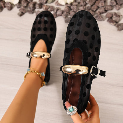 Nova - Women's Metallic Buckle Slip-On Flats, Low-Cut Casual Loafers