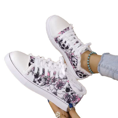 Zara - Women's Graffiti Print Lace-Up Sneakers, Trendy Hip-Hop Casual Shoes