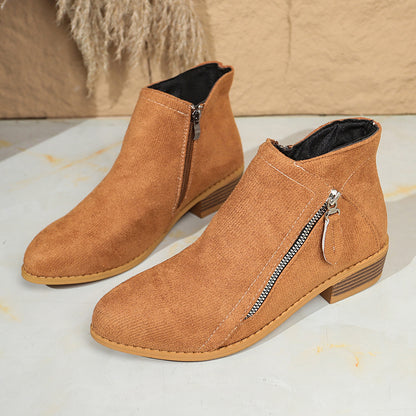 Nora - Women's Suede Chunky Heel Ankle Boots, Side-Zip Booties