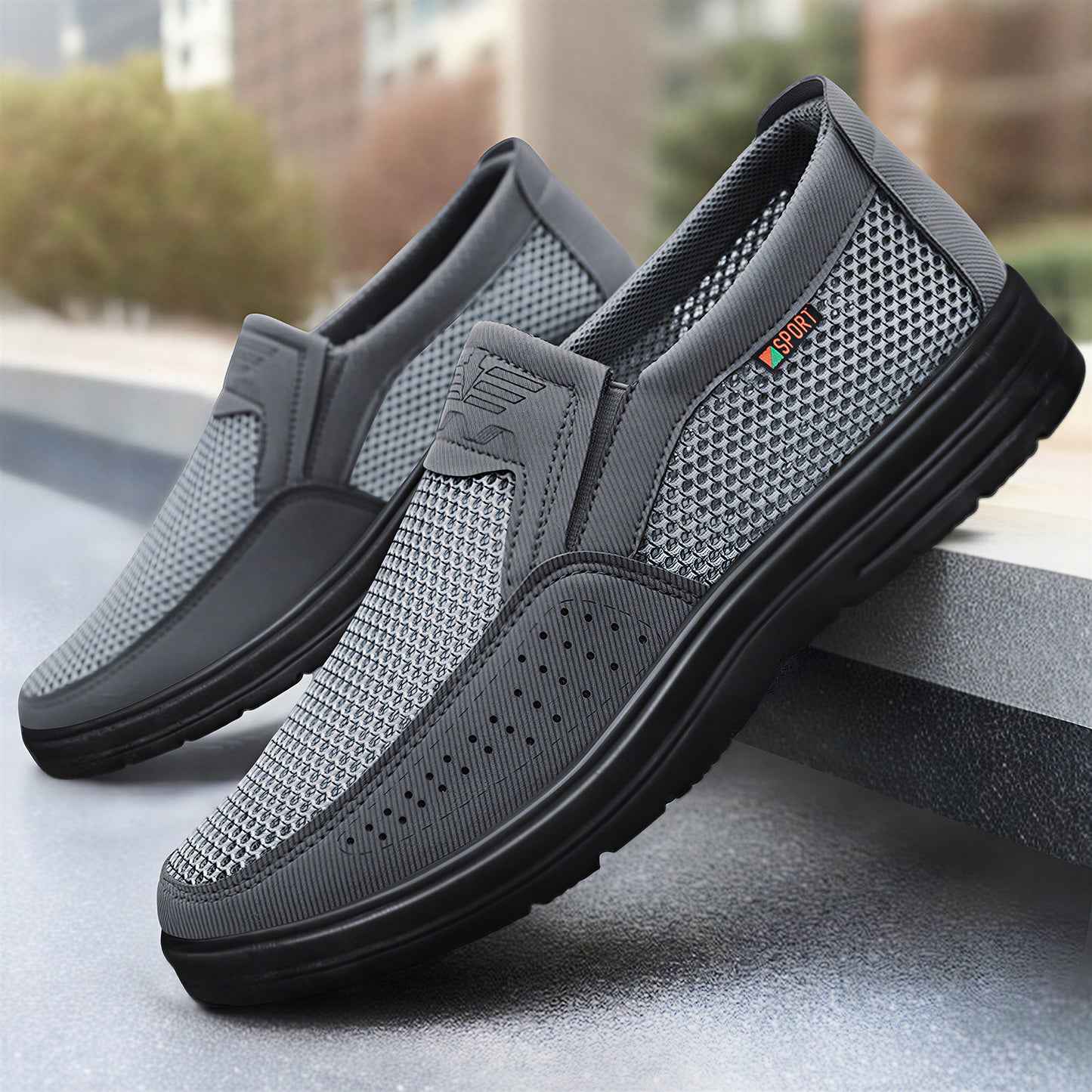 Cole - Men's Breathable Mesh Canvas Loafers, Lightweight Slip-On Dad Shoes