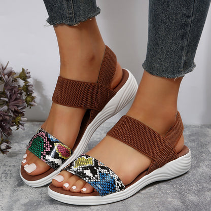 Hazel - Women's Wedge Roman Sandals, Open-Toe Elastic Strap Shoes