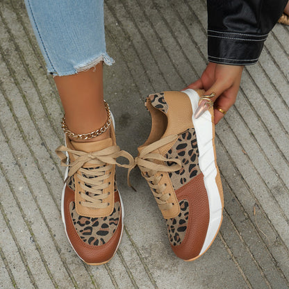Skye - Women's Leopard Print Low-Top Sneakers, Color-Block Lace-Up Shoes