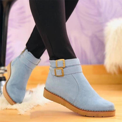Wren - Women's Buckle Strap Low Heel Boots, Vintage Chelsea Ankle Boots
