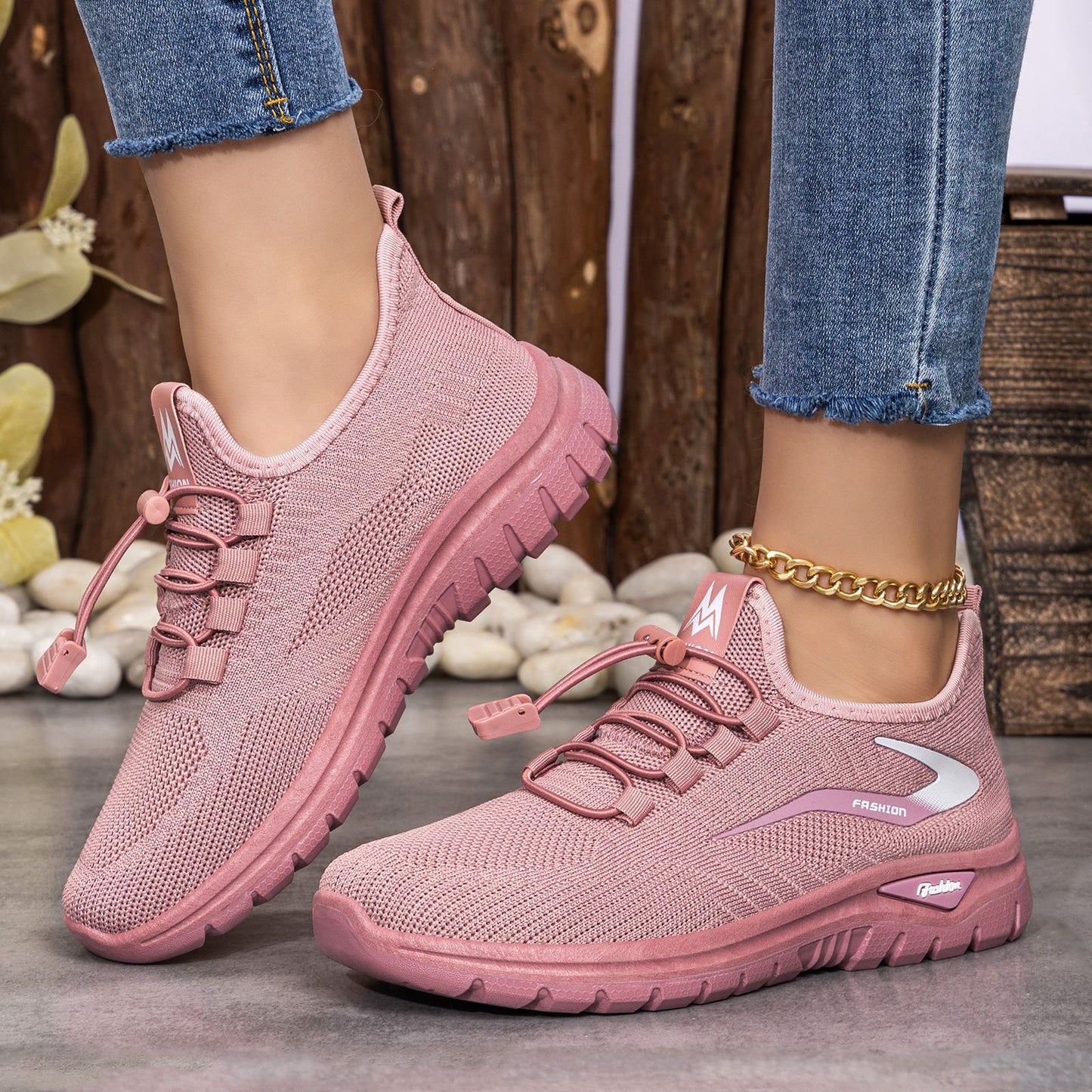 Elara - Women's Knit Outdoor Sneakers, Solid Color Versatile Running Shoes