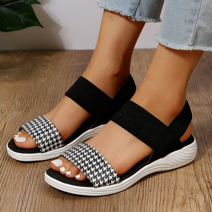 Hazel - Women's Wedge Roman Sandals, Open-Toe Elastic Strap Shoes