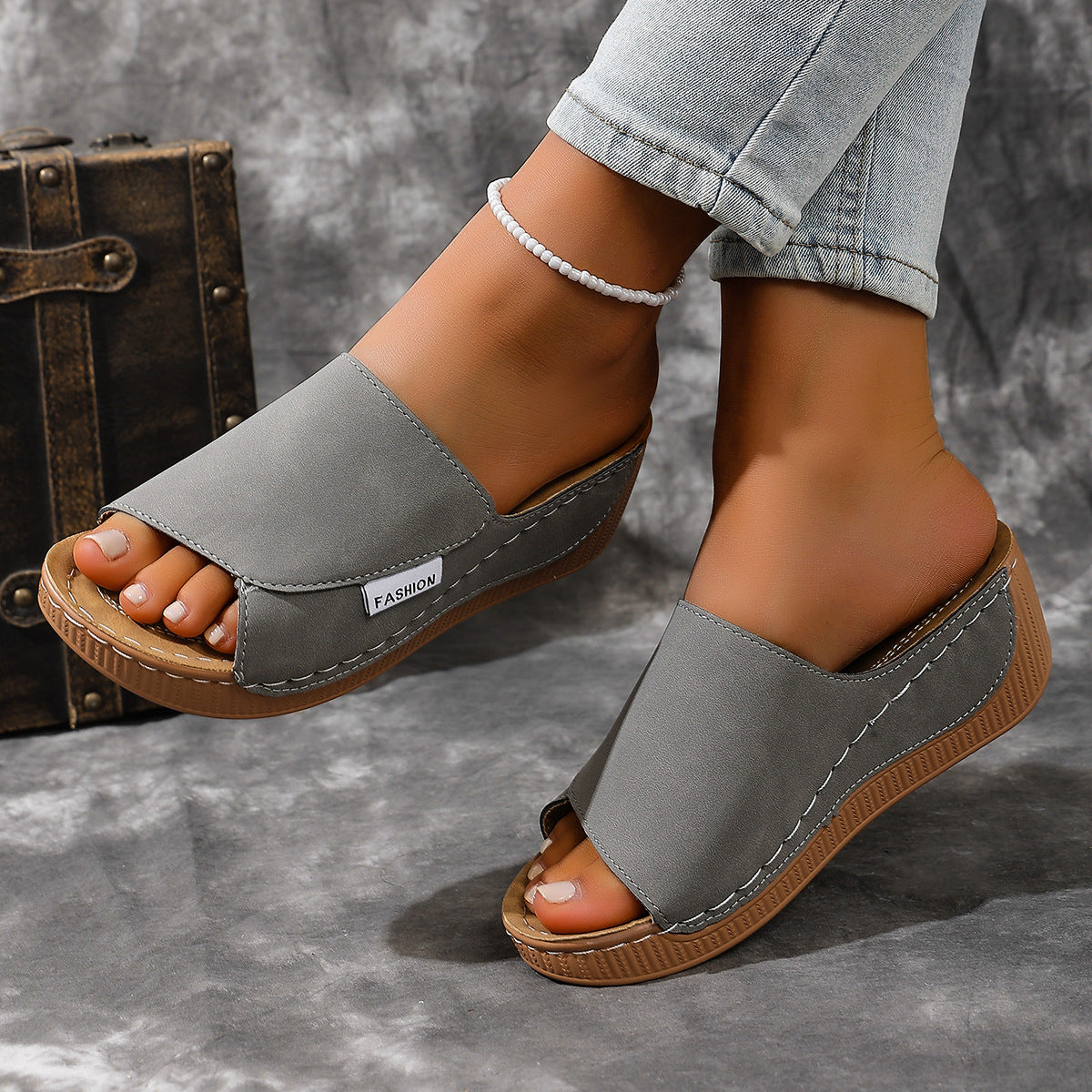 Talia - Women's Wedge Platform Beach Slides, Open-Toe Comfort Sandals