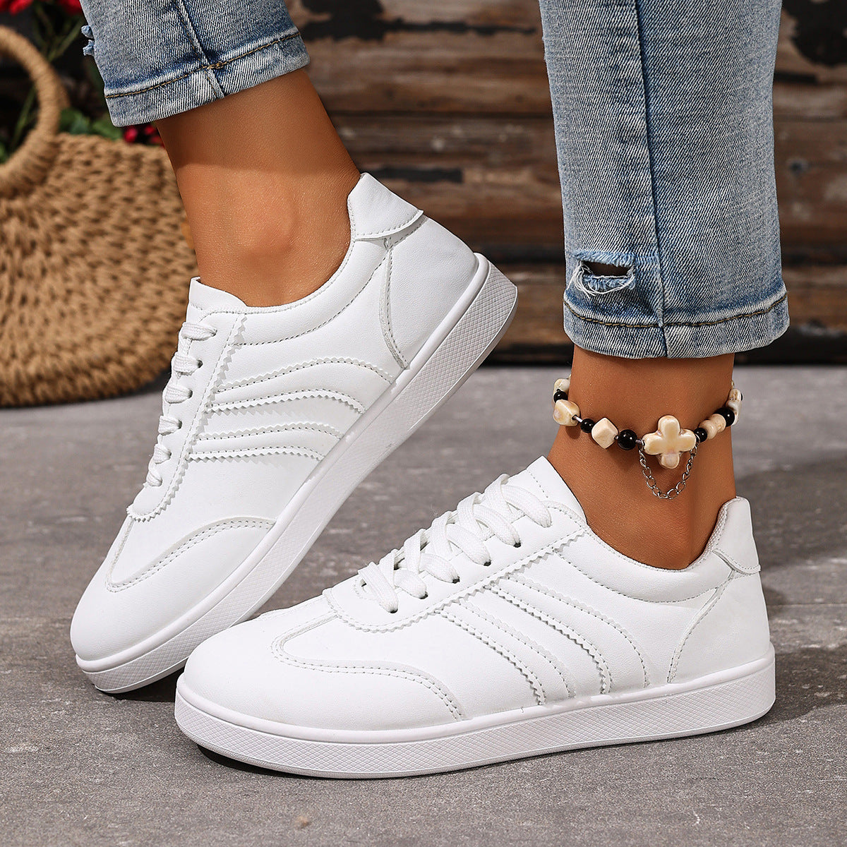 Nora - Women's Solid Platform Sneakers, Thick Sole Western-Style Shoes
