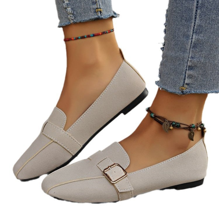 Talia - Women's Buckle Strap Penny Loafers, Soft Leather Flat Shoes