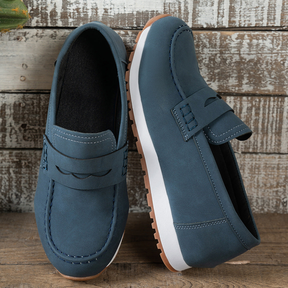 Ines - Women's Suede Wedge Loafers, British-Style Slip-On Shoes
