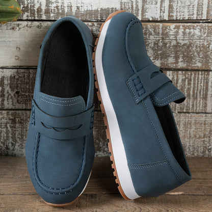Ines - Women's Suede Wedge Loafers, British-Style Slip-On Shoes