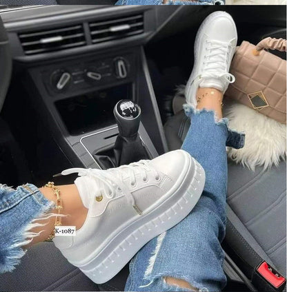 Luna - Women's Platform Lace-Up Sneakers, Thick Sole Nurse Shoes