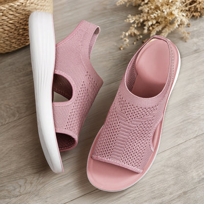 Briar - Women's Knit Cut-Out Roman Flats, Breathable Open-Toe Sandals