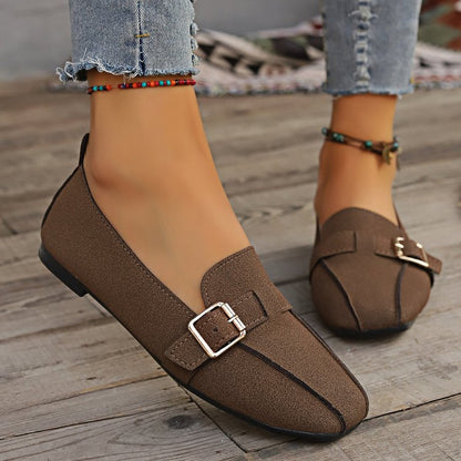 Talia - Women's Buckle Strap Penny Loafers, Soft Leather Flat Shoes