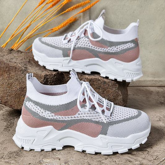 Zara - Women's Knit Mesh Dad Sneakers, Soft Sole Breathable Casual Shoes