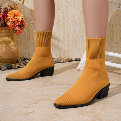 Elara - Women's Knit Sock Mid-Calf Boots, Lightweight Stretch Boots