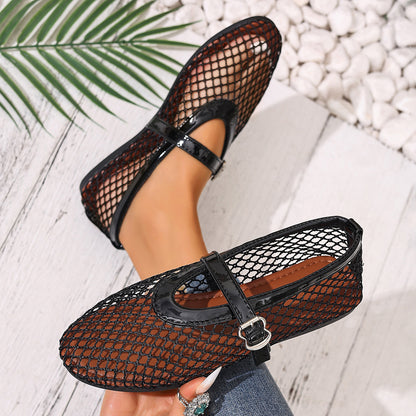 Aria - Women's Mesh Mary Jane Flats, Breathable Cut-Out Soft Sole Shoes