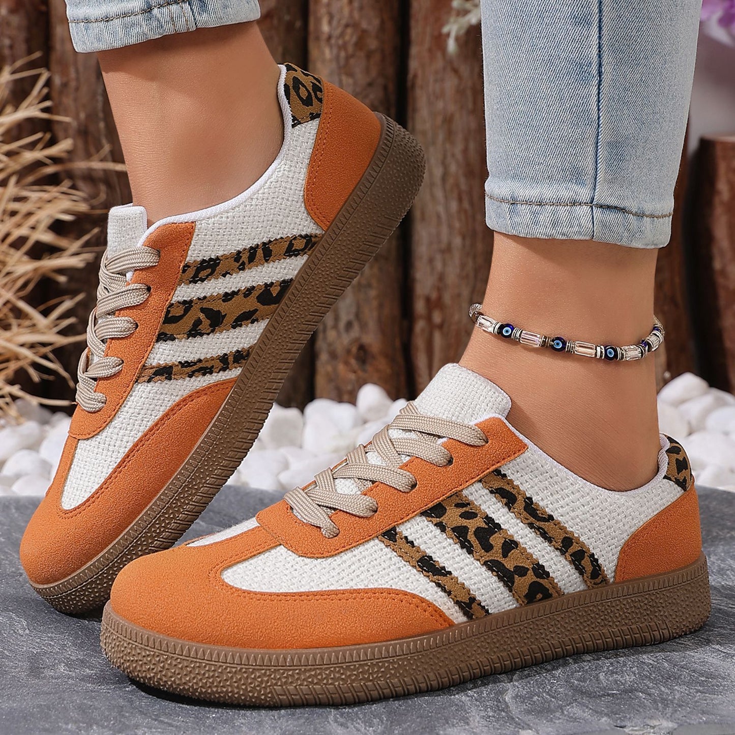 Hazel - Women's Leopard Print Skate Sneakers, Retro Casual Board Shoes