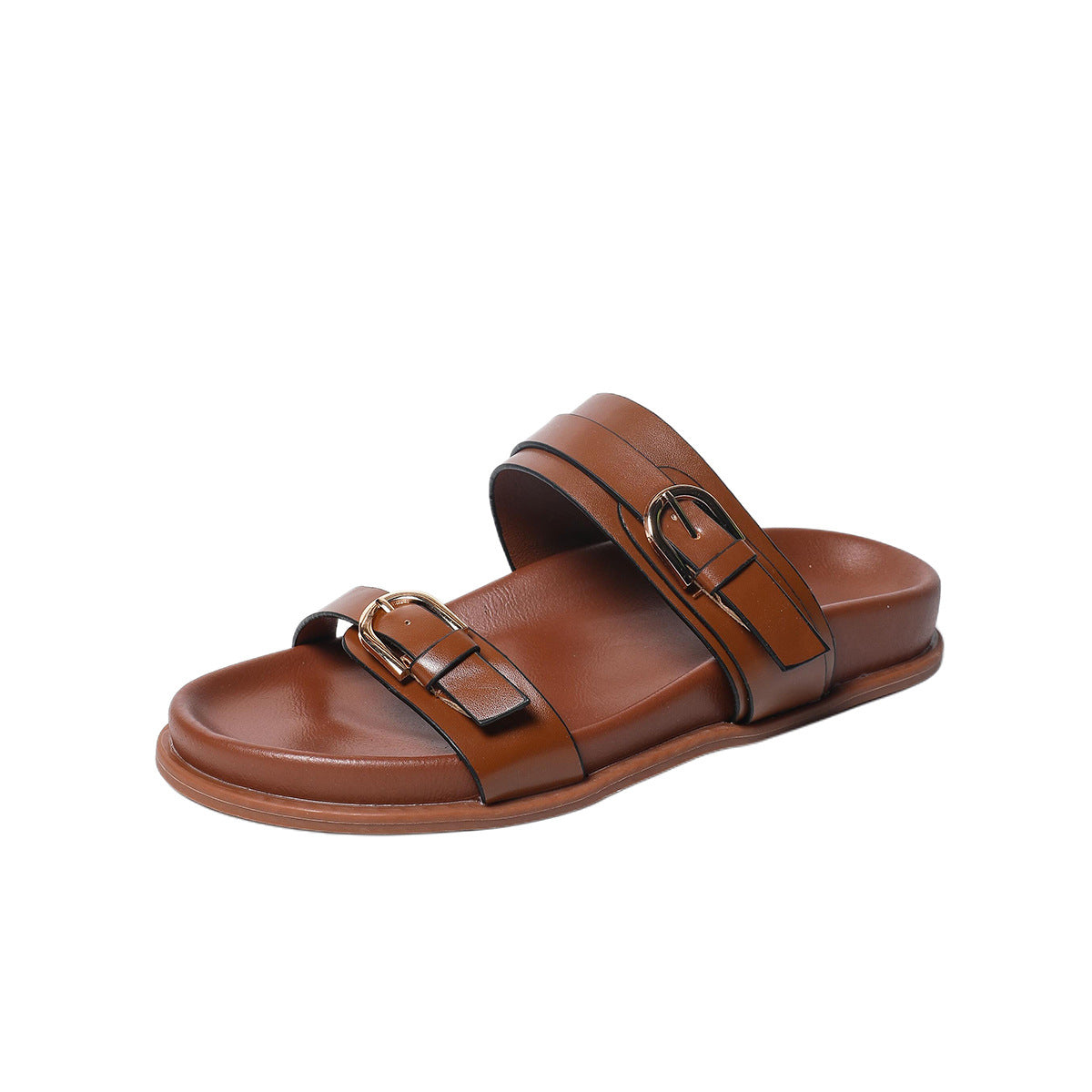 Briar - Women's Buckle Strap Platform Slides, Ring Detail Comfort Sandals