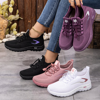 Elara - Women's Knit Outdoor Sneakers, Solid Color Versatile Running Shoes