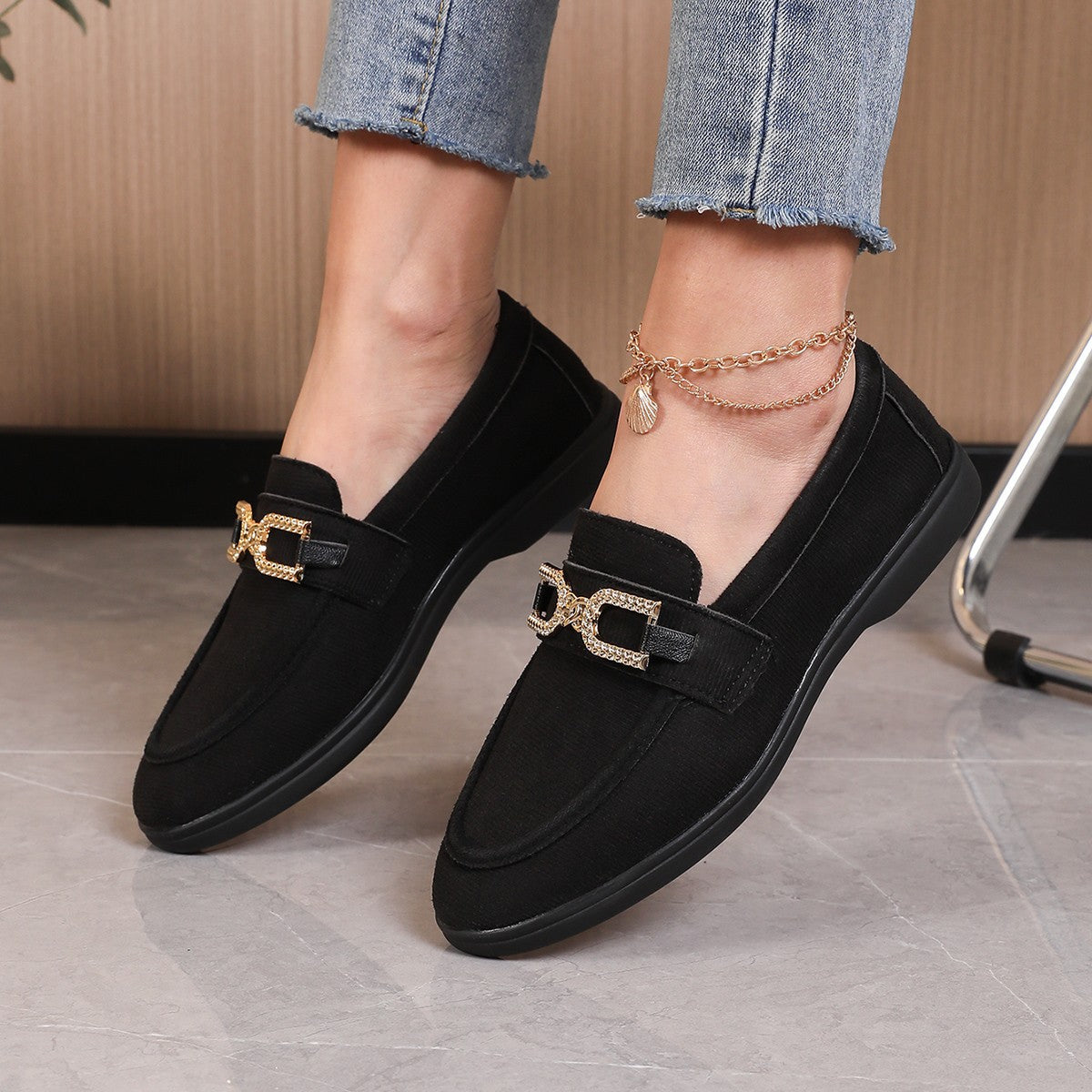Nova - Women's Rhinestone Slip-On Loafers, British-Style Retro Flats