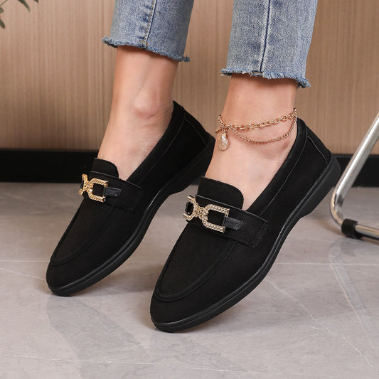 Nova - Women's Rhinestone Slip-On Loafers, British-Style Retro Flats