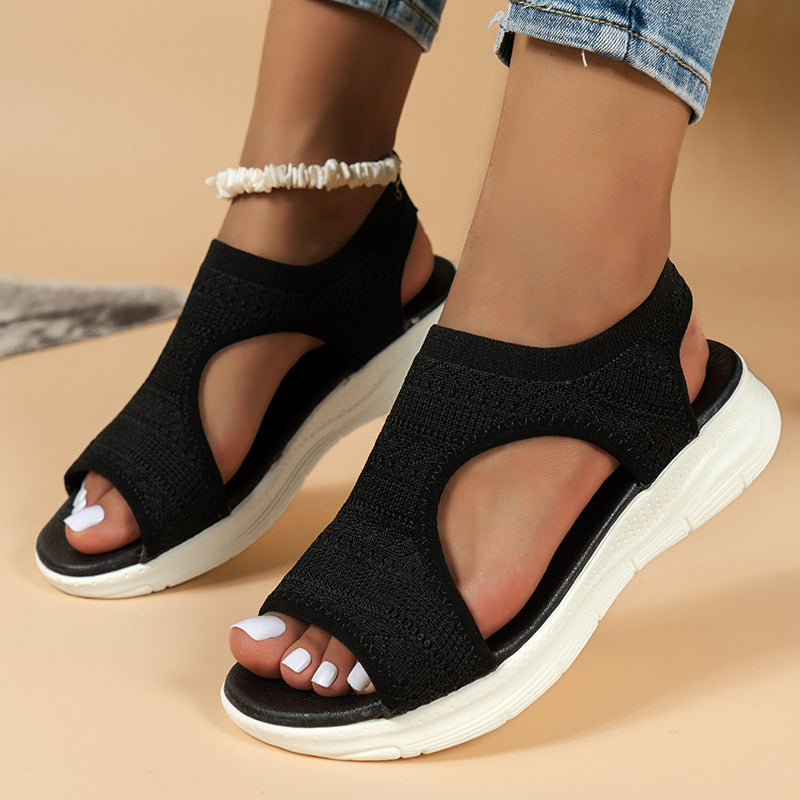 Wren - Women's Knit Open-Toe Roman Sandals, Breathable Flat Shoes