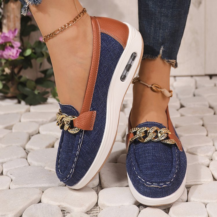Sofia - Women's Round-Toe Buckle Loafers, Thick Sole Solid Color Flats