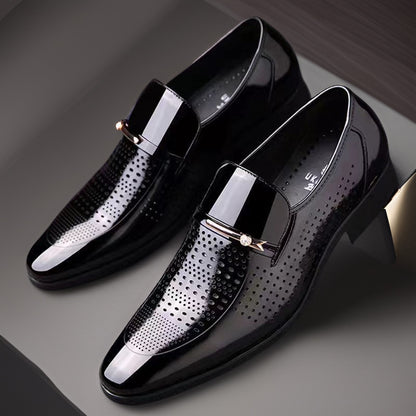 Reid - Men's Patent Leather Business Shoes, Formal Wedding Slip-On Oxfords