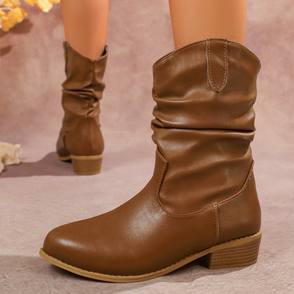 Faye - Women's Chunky Heel Tall Boots, Slimming Stacked Knee-High Boots