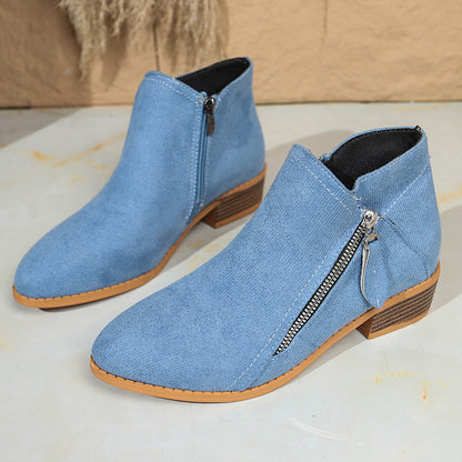 Nora - Women's Suede Chunky Heel Ankle Boots, Side-Zip Booties