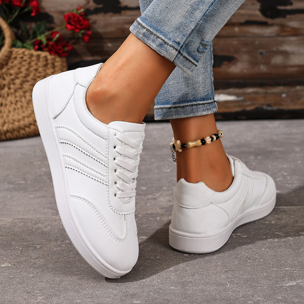 Nora - Women's Solid Platform Sneakers, Thick Sole Western-Style Shoes